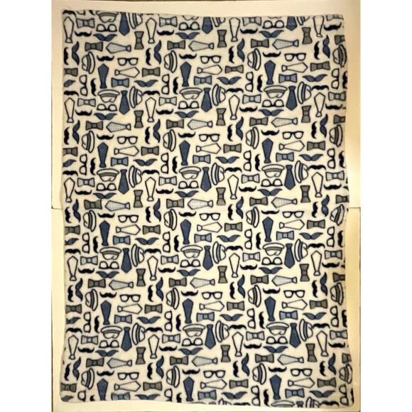 Zak and Zoey Blue Neck Tie Bow Hat Glasses Boys Gentleman Baby Blanket Fleece - Picture 2 of 3